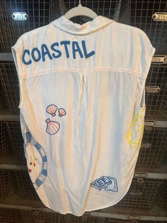 Anthropologie White Embroidered Sleeveless Button-Up Top 38258 - Picture 13 of 15